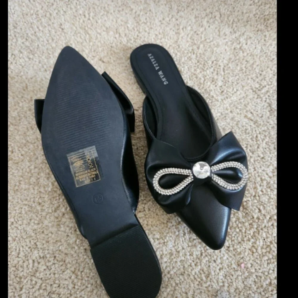 NEW AZALEA WANG BLACK BOW  MULES SIZE 7 - Picture 3 of 4